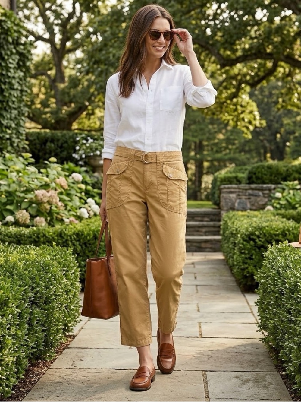 Ralph Lauren Tan Beige Cropped Cargo Pants 6 cotton